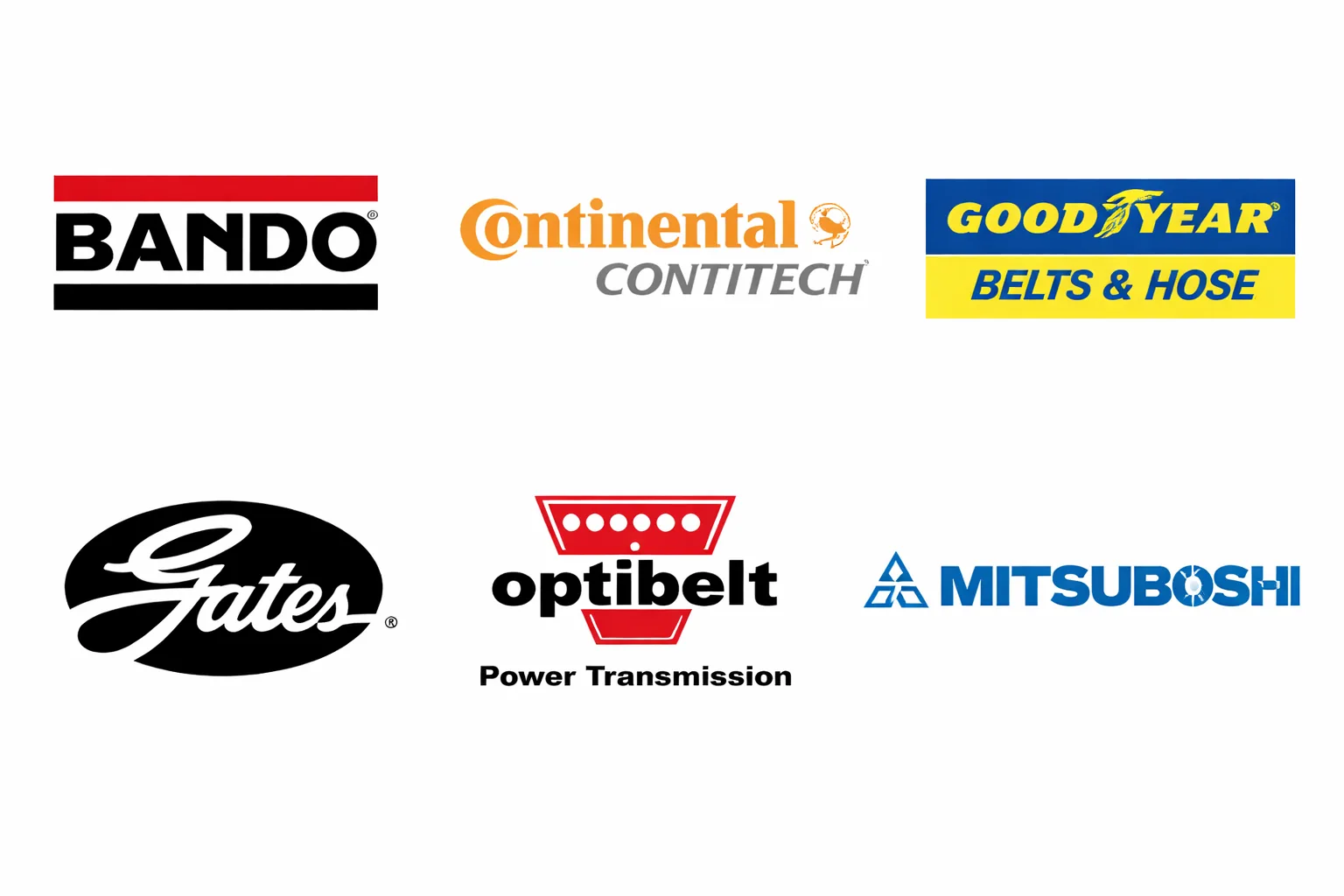 Belt brands — BANDO, Continental Contitech, Goodyear Belts, Gates, Optibelt, Mitsuboshi