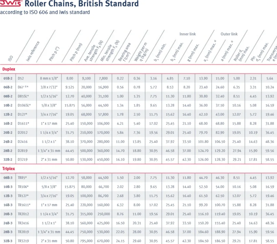 IWIS Roller Chains British Standard Duplex and Triplex — official manufacturer data sheet per ISO 606 and iwis standard